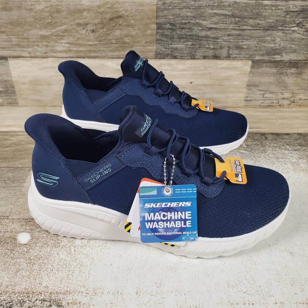 Skechers Bobs Squad Chaos Womens Shoe Sz 6.5 Blue White Slip Ins Lace-Up Sneaker